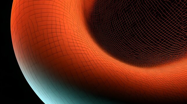 A smooth orange sphere with a delicate black grid projected across it