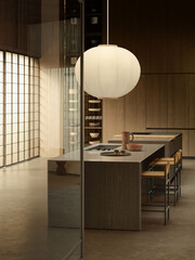 Modern luxury kitchen interior in minimal scandinavian style, 3d render © Yulichka