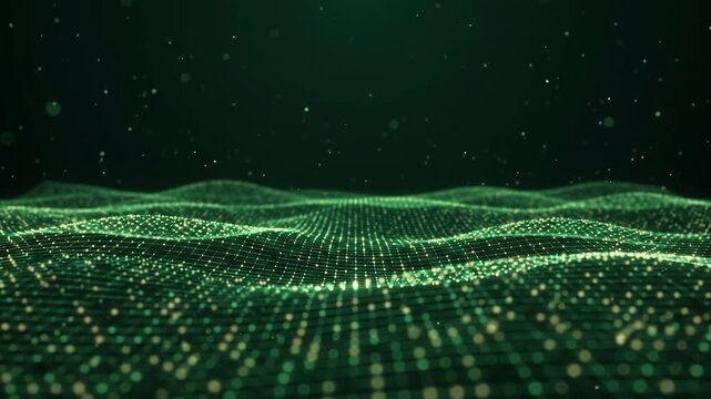 Green Gold Luxury Particle Wave Dot Grid Glowing Elegant Abstract Background