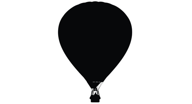Black silhouette of a hot air balloon against a white background