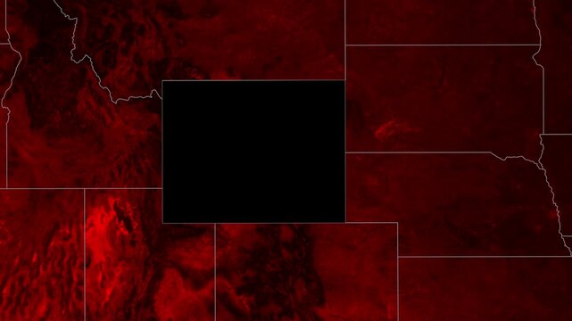 Wyoming Geographic Map Animation Featuring Illuminated State Boundaries and Dramatic Red Textures for Documentary Video Projects
