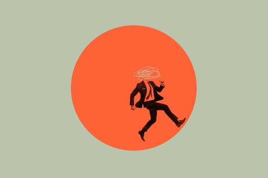 Businessman running inside vibrant orange circle conceptual illustration against green background