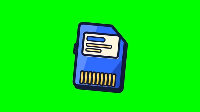 Animated blue SD memory card rotating on green screen background graphic resource