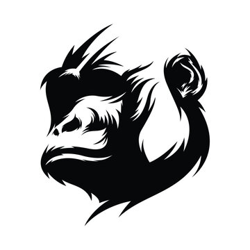 Fierce fantasy animal head mascot in bold black silhouette style.