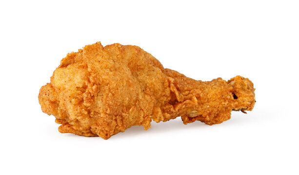 Golden breaded fried chicken drumstick isolated on white