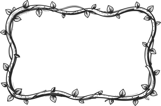 Decorative rectangular vine frame with leafy branches and twining stems border design