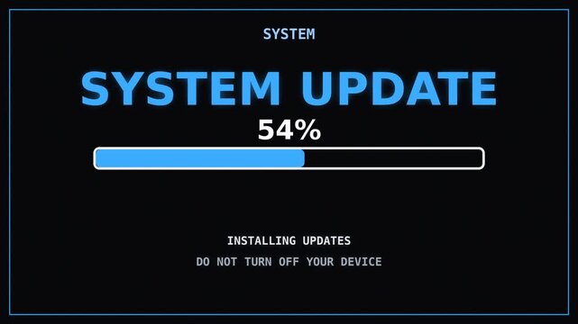 System Update Installing Animation with Progress Bar on Dark Background, 4K