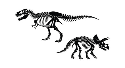 Dinosaur skeletons a tyrannosaurus rex and triceratops are depicted as black silhouettes © MdNirob