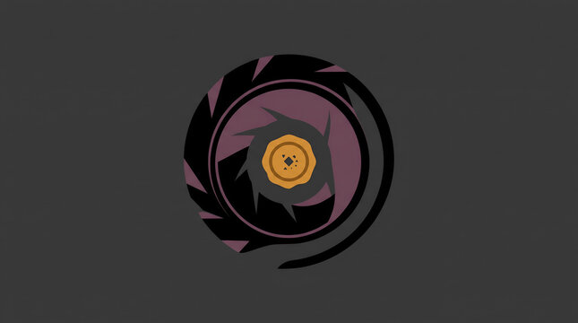 Abstract graphic emblem featuring a captivating spiral design and a vibrant central core, evoking a sense of mystery, modern precision, and artistic vision