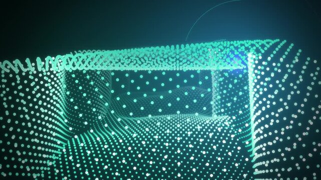 Teal dot wave corridor room scene endless loop
