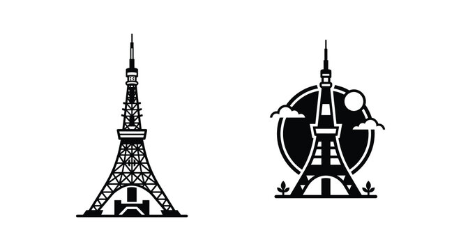 Eiffel tower vector illustrations with varied framing and decorative elements