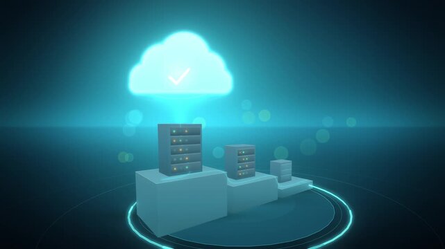 Phased cloud migration roadmap steps perspective view looping motion