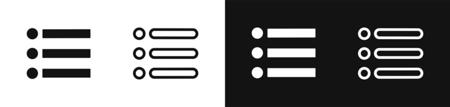 List menu icon set vector illustration on black and white background