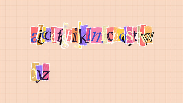 Ransom Note Alphabet Vector Set, Colorful Paper Cutout Letters, Vintage Collage Typography Vector Background