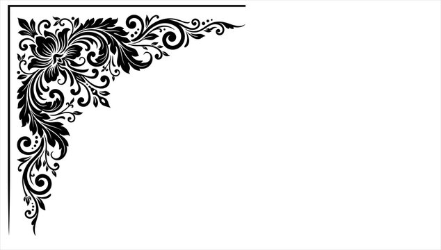 Ornate floral corner design with baroque botanical scrolls element graphic white background ornament decoration vignette victorian filigree