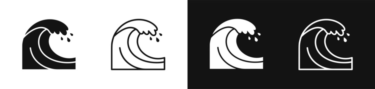 Tidal wave vector icon set with water splashes and ocean tide symbols