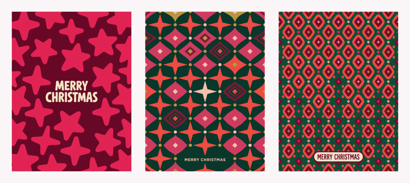 A vibrant collection of christmas card vectors showcasing festive designs including stars plaid patterns and stylized text perfect for holiday greetings and seasonal