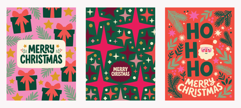 A vibrant collection of christmas card vector designs showcasing festive cheer with modern aesthetics and a playful colorful approach to holiday greetings and