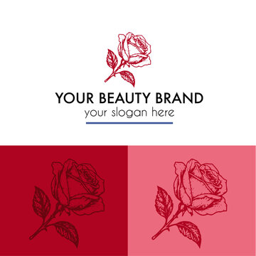Single stem red rose logo design and branding in a vintage hand drawn style