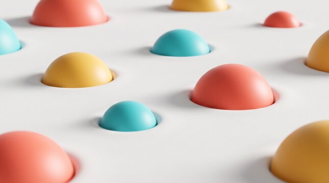 Colorful domed shapes emerging from a white surface, creating a modern and abstract pattern