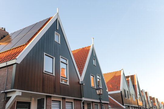 Traditional Houses with Pointed Roofs in Volendam, Netherlands.