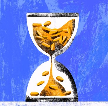 Golden Coins Falling Through an Hourglass