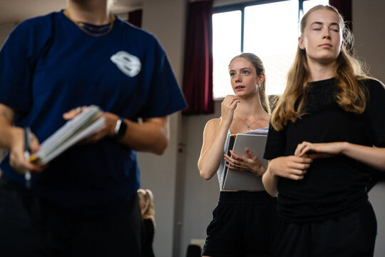 Mid-rehearsal moment for the cast