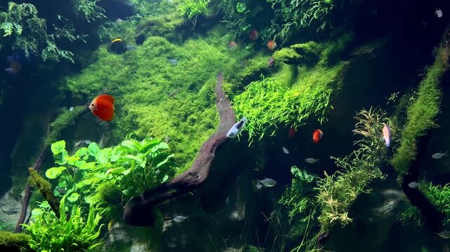 Aquatic Plants and Fish in Aquarium &ndash; Underwater Scene