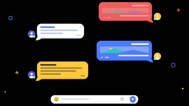 Modern Vector Illustration of Colorful Digital Chat Bubbles and Messaging Interface for Social Communication on a Dark Background