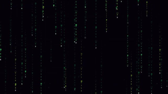 Cascading Green Digital Code Rain with Glowing Numbers on a Dark Background