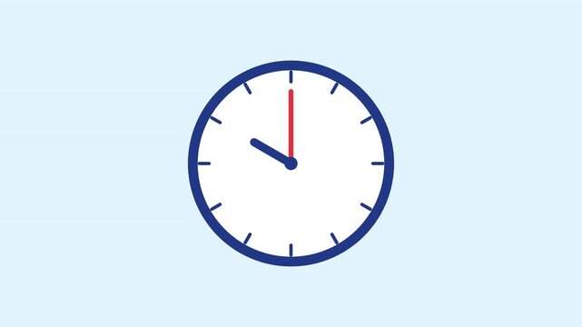 Flat wall clock time lapse seamless loop animation on light blue background