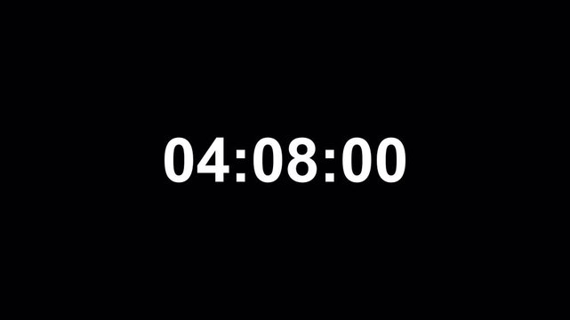 4 minute 30 seconds Countdown Digital Timer Animation, four minute thirty seconds Countdown Timer Animation from 4 minute 30 second to 0 second on black background.