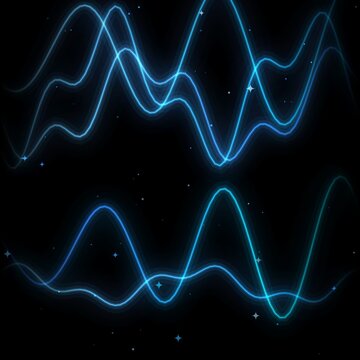 Cyan blue sound wave graphic equalizer on dark starry background