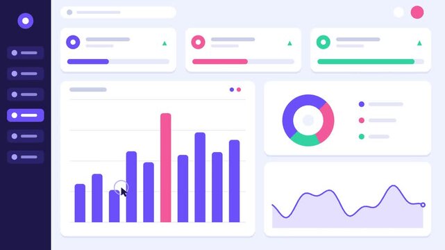 Data Analytics Dashboard with Animated Bar Chart, Donut Chart and Line Graph