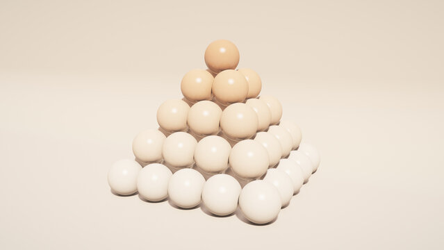 Peach sphere pyramid, packing study, 3D render