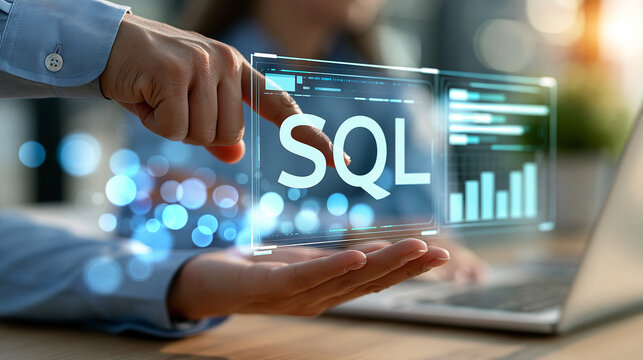 Database engineer optimizing SQL queries on a holographic dashboard, slow query alerts, index recommendations, execution time charts, database performance tuning, server