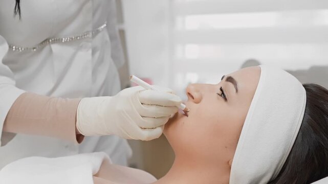 Young woman receives facial treatment from cosmetologist in bright, clean clinic, emphasizing skincare, rejuvenation. Scene captures essence contemporary beauty care, relaxation