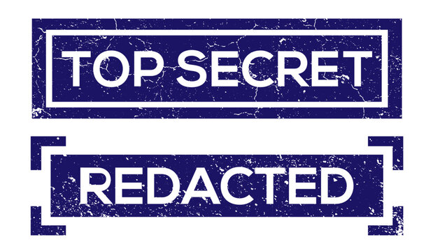 Set of top secret and redacted stamp marks, distressed ink watermark badge vectors for security documents