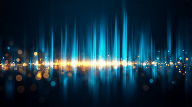 Vertical beams of light forming a digital waveform illustrate data transmission and the continuous flow of information through technology.