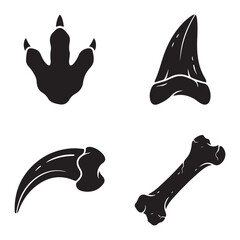 Dinosaur vector icons set featuring footprint, tooth, claw and bone for paleontology and prehistoric design © Zulfa
