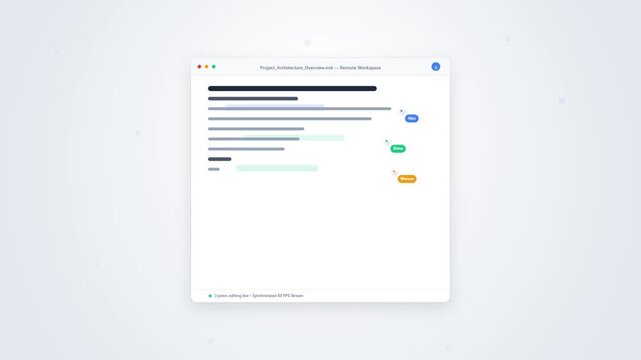 Modern software interface window representing a remote workspace and collaborative document editor