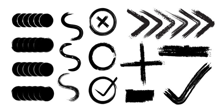 Hand drawn brushstroke elements including arrows and checkmarks