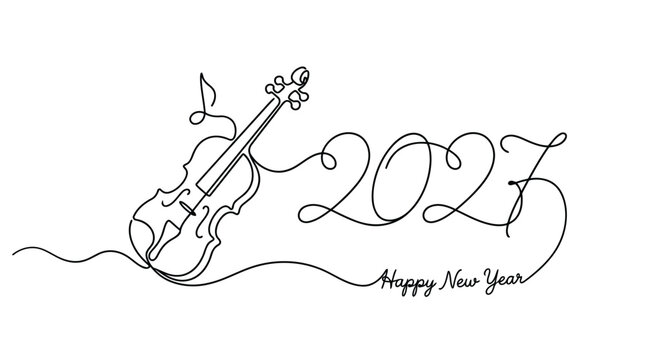 2027 happy new year with violin continuous line art