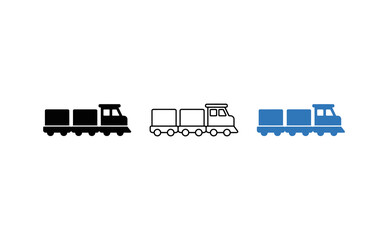 Freight train icon set, industrial cargo locomotive symbols, black and blue transport icons for logistics and shipping © haseeb