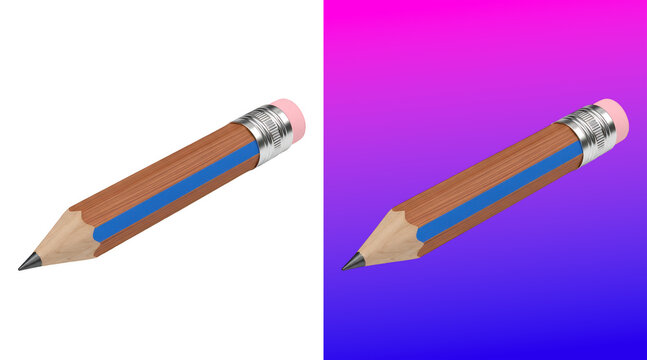 Wooden pencil with a blue stripe and pink eraser isolated on a plain white background view