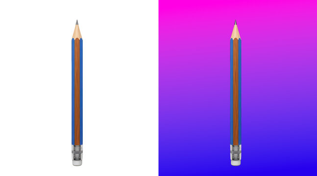 Wooden pencil with blue body and silver ferrule with eraser on a white background isolated