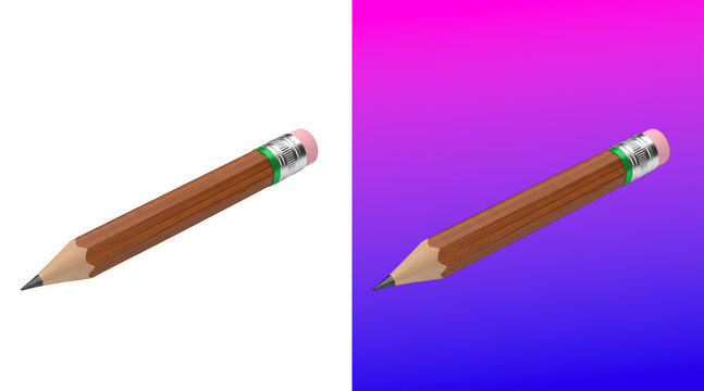 Wooden pencil with pink eraser and metallic ferrule isolated on a clean white background
