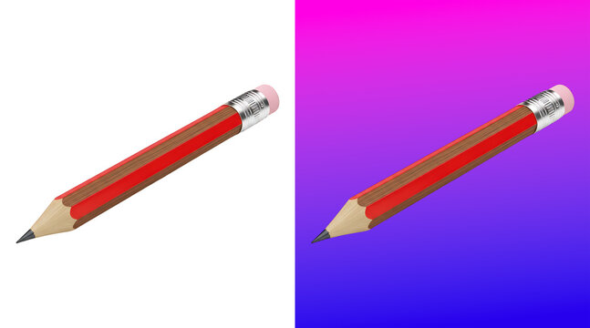 Wooden pencil with red body and silver ferrule with eraser on a white background isolated