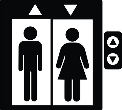 elevator icon featuring male and female silhouette figures with directional arrows