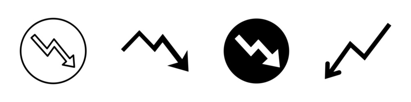 Downward trend arrow icon set with market decline symbols for financial loss and business interfaces.